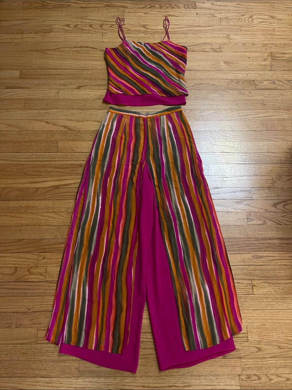 Vintage Y2K Cache Silk Flowy Two Piece Set Size Medium Pink Multicolor